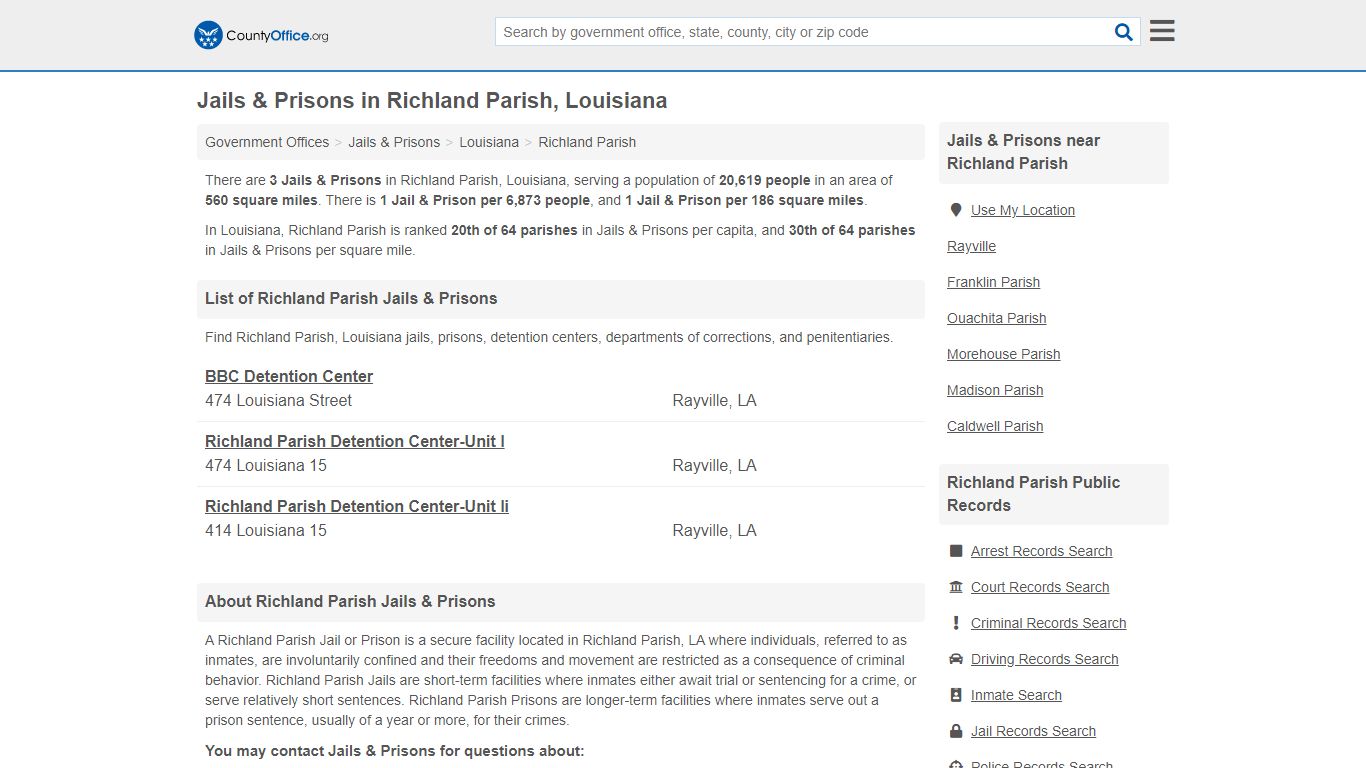 Jails & Prisons - Richland Parish, LA (Inmate Rosters ...